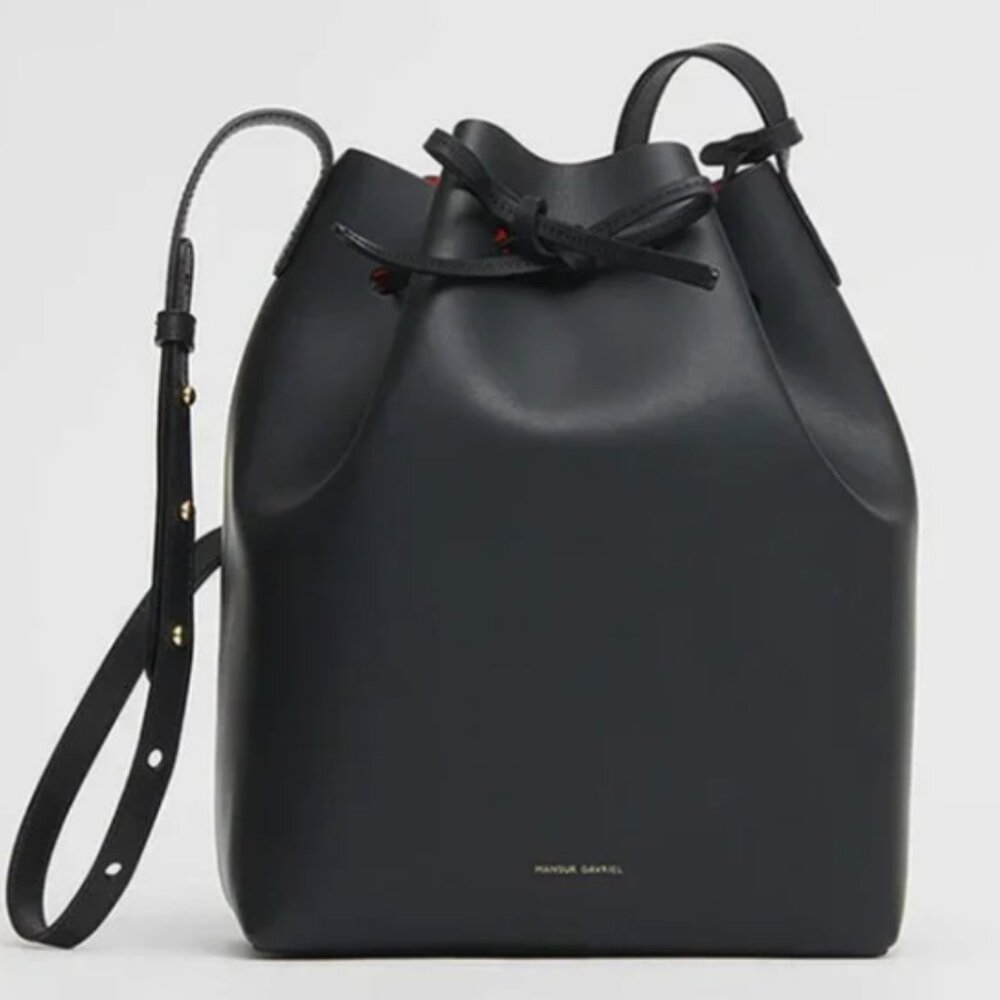 Large Mansur Gavriel Large Black Bucket Bag, Red Interior